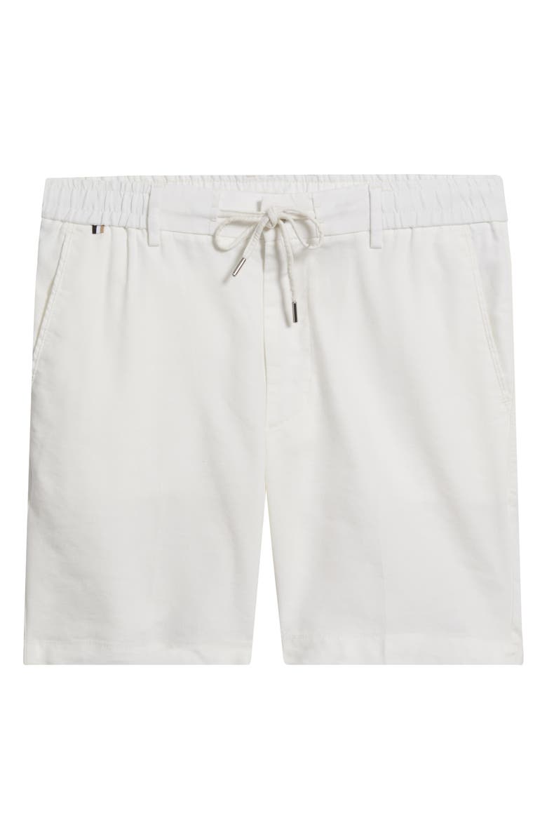 BOSS Kane Flat Front Linen Blend Drawstring Shorts, Alternate, color, White