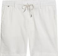 BOSS Kane Flat Front Linen Blend Drawstring Shorts