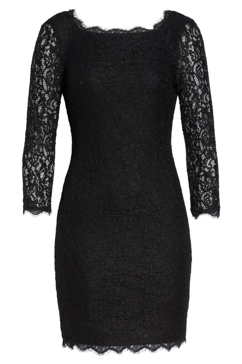 Lace Overlay Sheath Dress, Alternate, color, BLACK