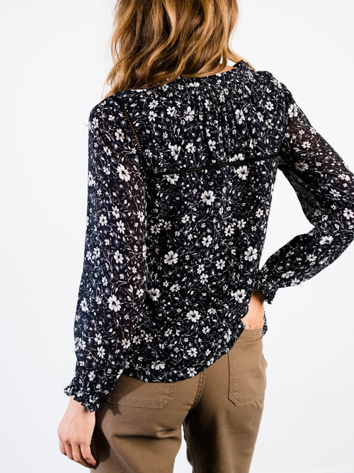 Able Annette Tie Blouse In Black/white Floral