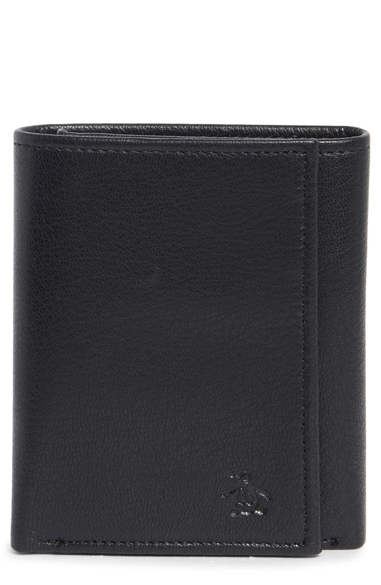 Original Penguin Embossed Logo Trifold Wallet, Main, color, Black