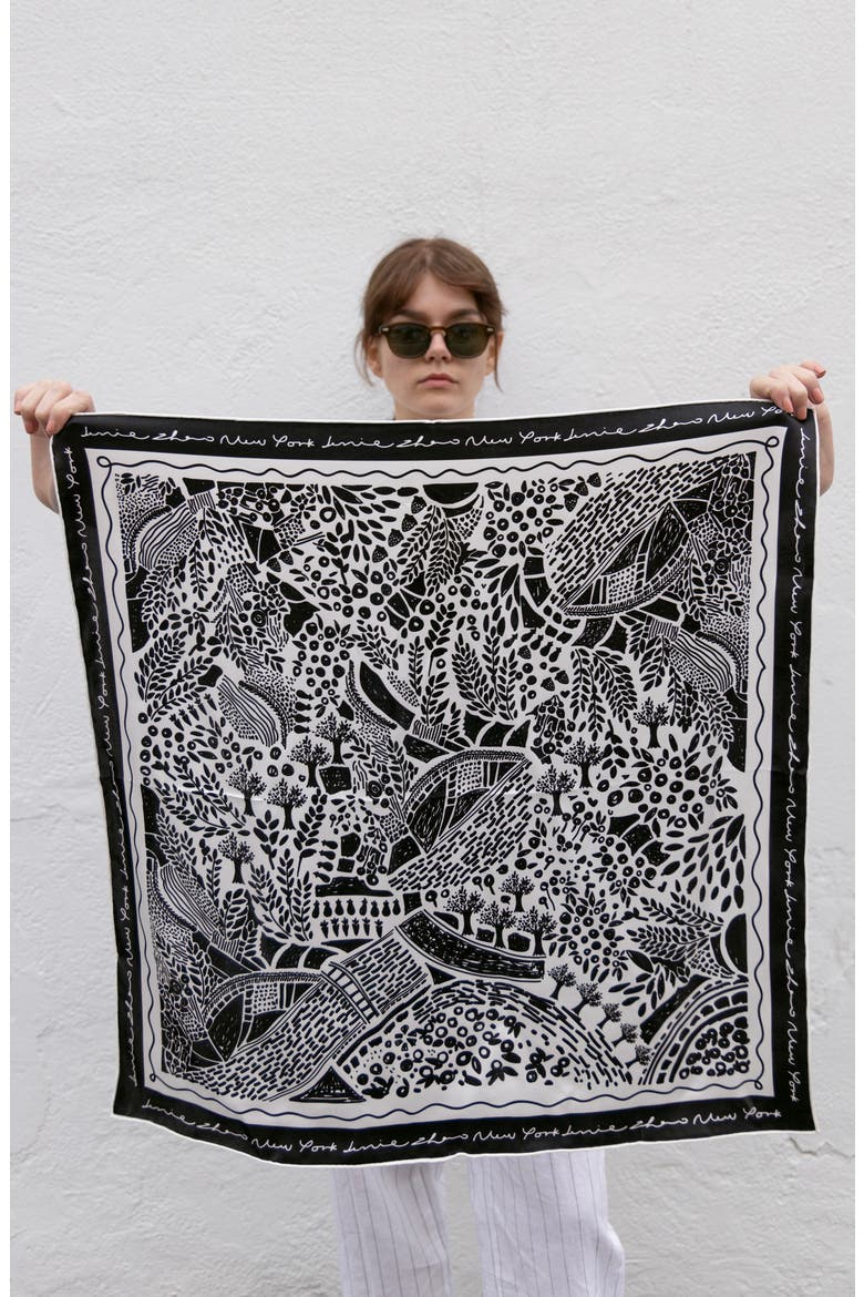 Double Sided Silk Scarf Of Black Garden, Alternate, color, Black