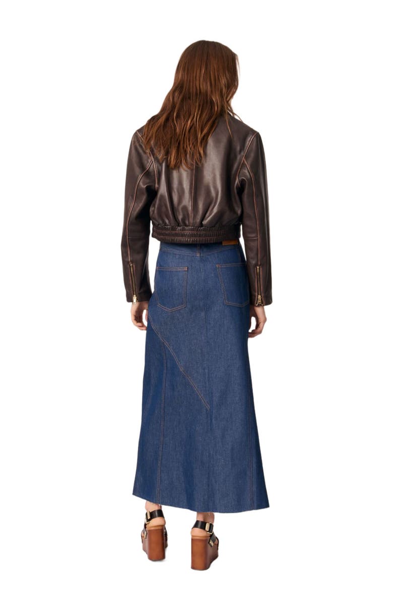 maje Long denim skirt, Main, color, Navy