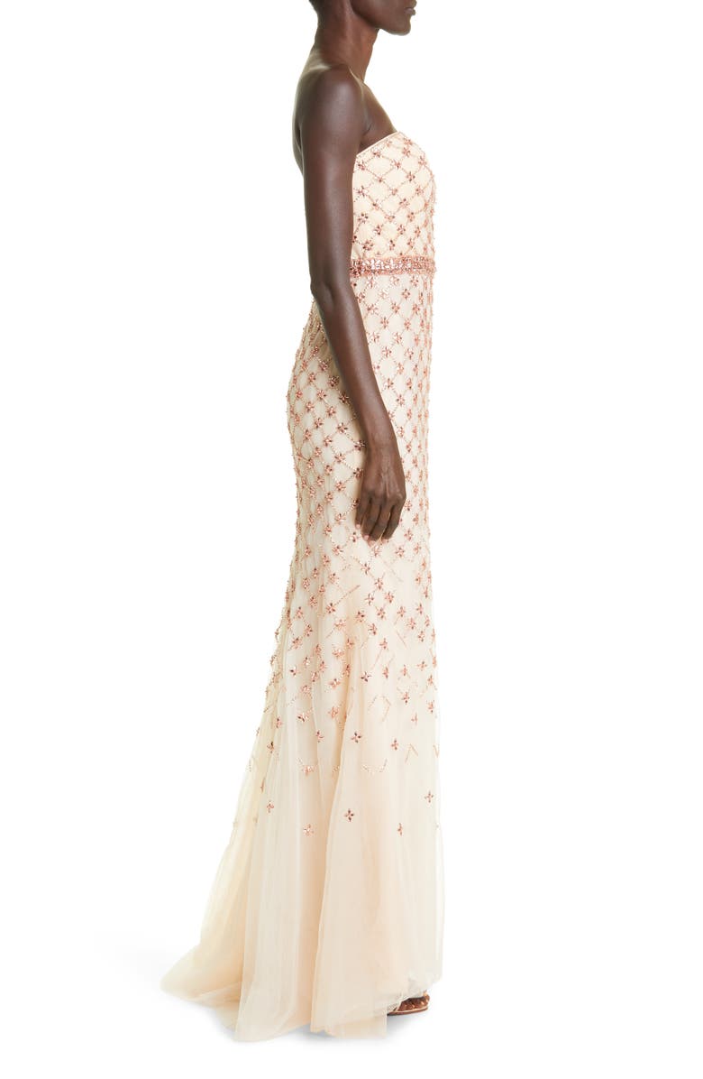 Carolina Herrera Crystal Lattice Strapless Tulle Gown, Alternate, color, 