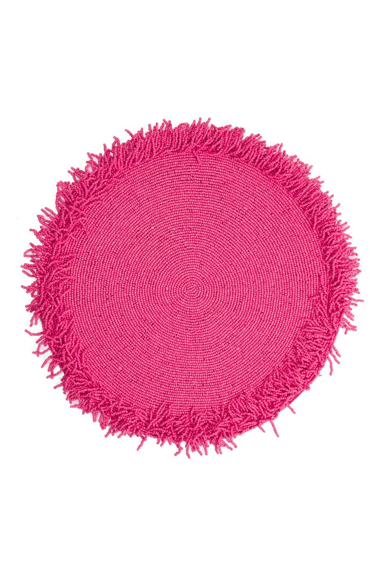 Fringe Beaded Placemat, Main, color, PINK