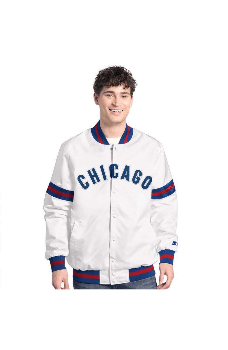 STARTER Men's Starter White Chicago Cubs Cooperstown Scout Full-Snap Varsity Jacket, Main, color, White