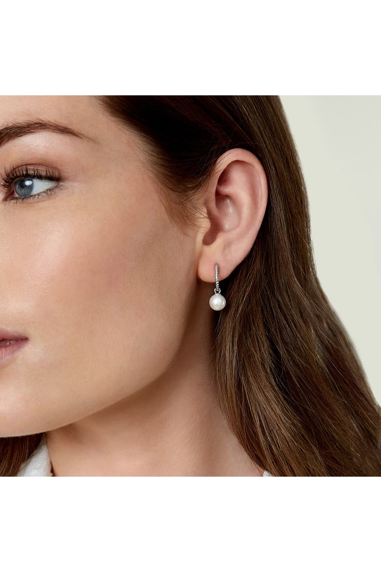 Freshwater Pearl Hoop Via Earrings, Alternate, color, White Gold