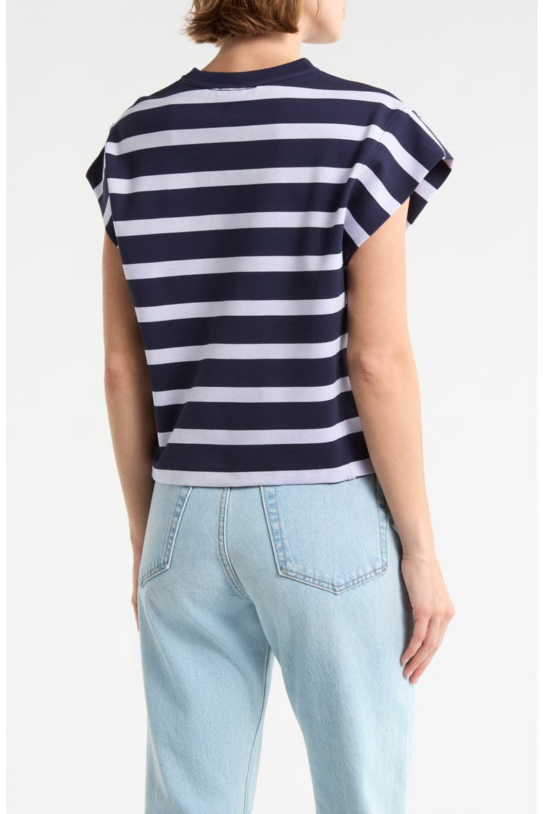 Stripe Cap Sleeve Top, Alternate, color, NAVY/ IVORY