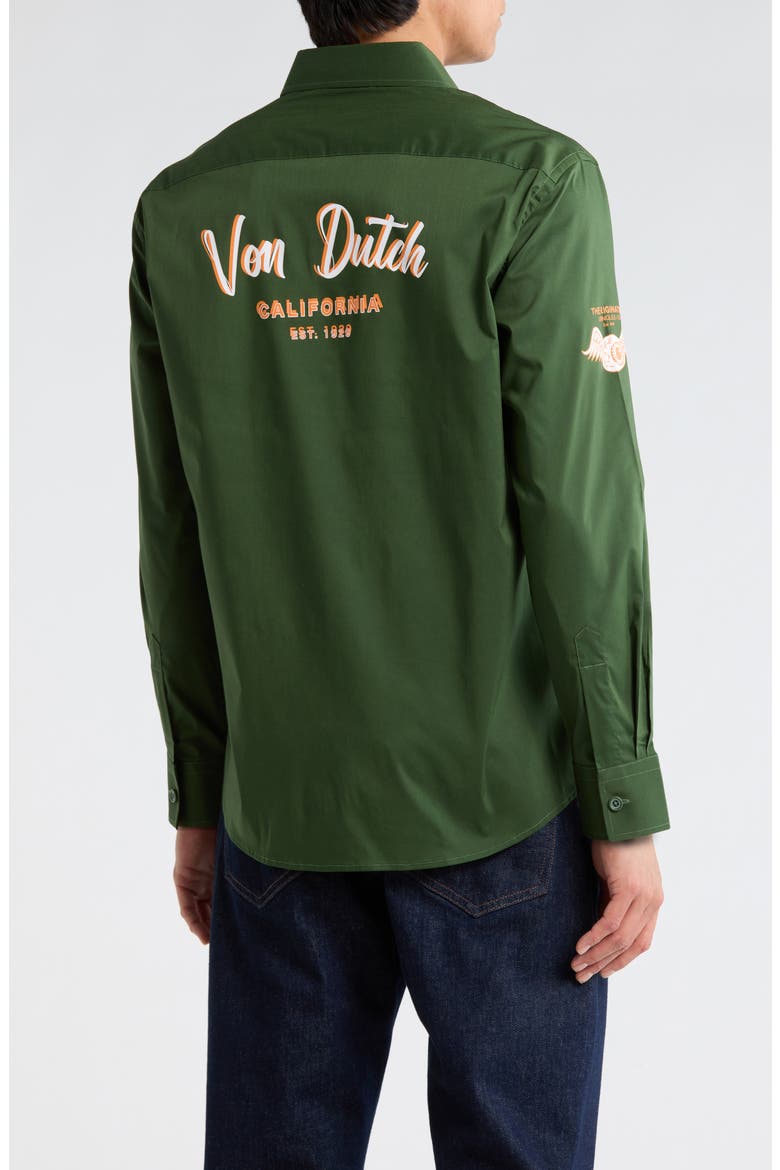 Patch Graphic Button-Up Shirt, Alternate, color, FOREST GREEN