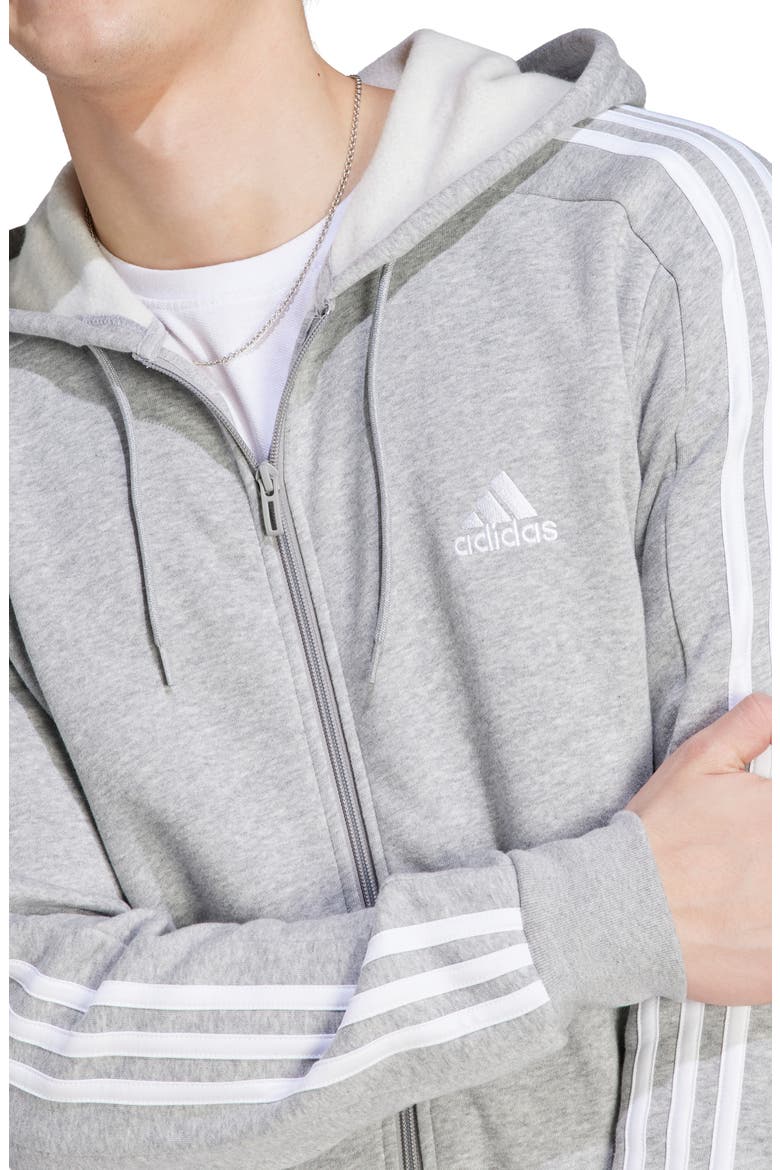 Essentials 3-Stripe Fleece Hoodie, Alternate, color, MEDIUM GREY HEATHER