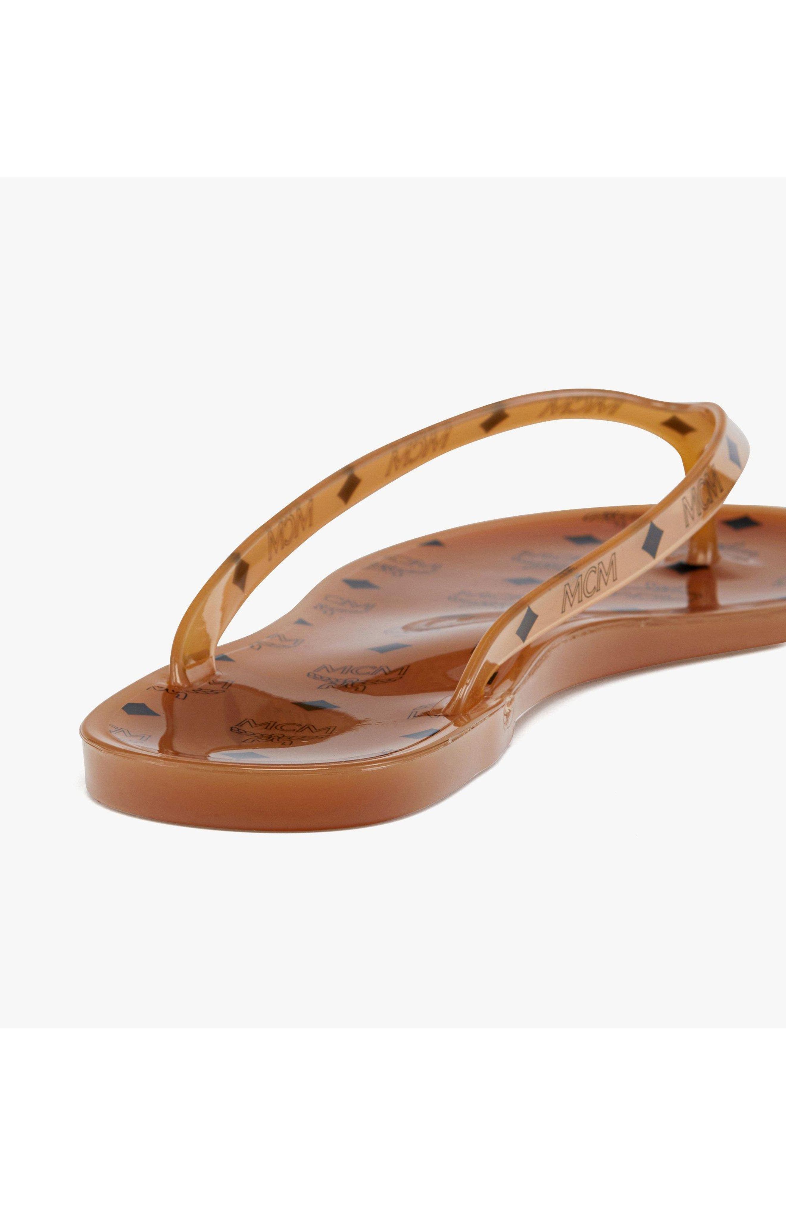 MCM Monogram Jelly Thong Sandals, Alternate, color, Cognac