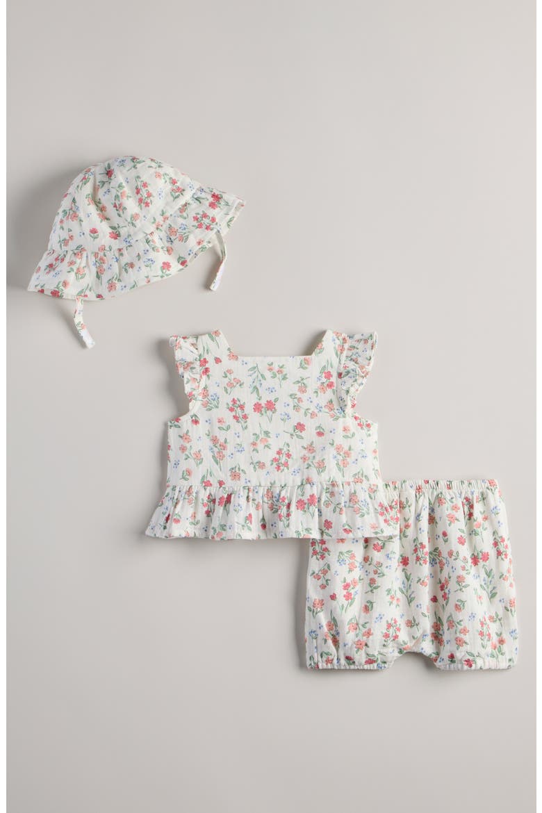Ruffle Tank, Shorts & Bucket Hat Set, Alternate, color, IVORY EGRET SUGAR FLORAL