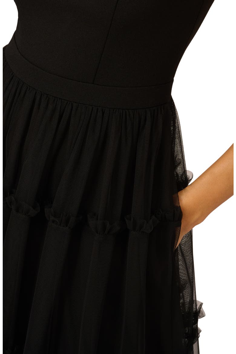 Mesh Overlay Tiered Midi Cocktail Dress, Alternate, color, BLACK