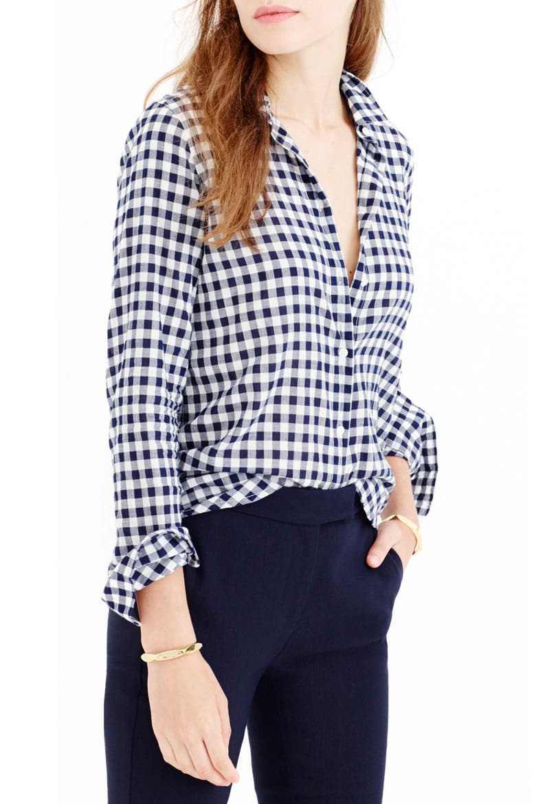 Crinkle Gingham Boy Shirt, Alternate, color, CLASSIC NAVY