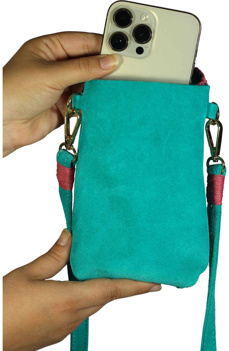 Carlos Falchi Cell Phone Butterfly Suede Leather Bag, Alternate, color, Sky