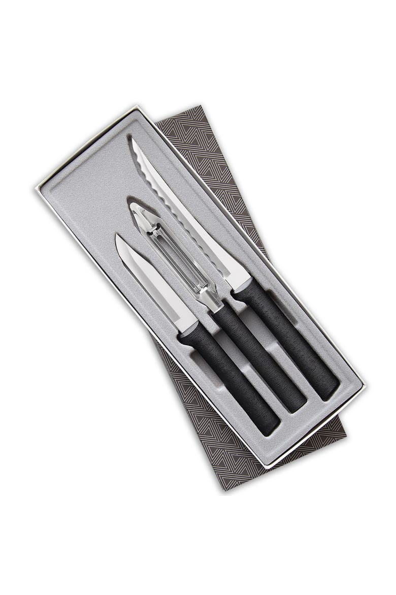 3 Piece Peel, Pare & Slice Knife Set with Gift Box, Main, color, Black