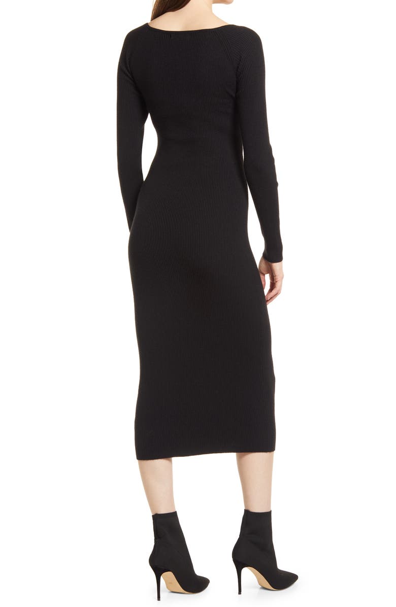 All in Favor Gathered Front Cutout Long Sleeve Rib Midi Dress, Alternate, color, 