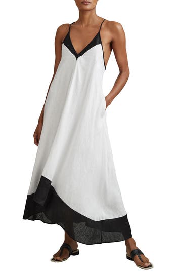 Reiss Stevie Colorblock Linen Cross Back Midi Dress In Multi