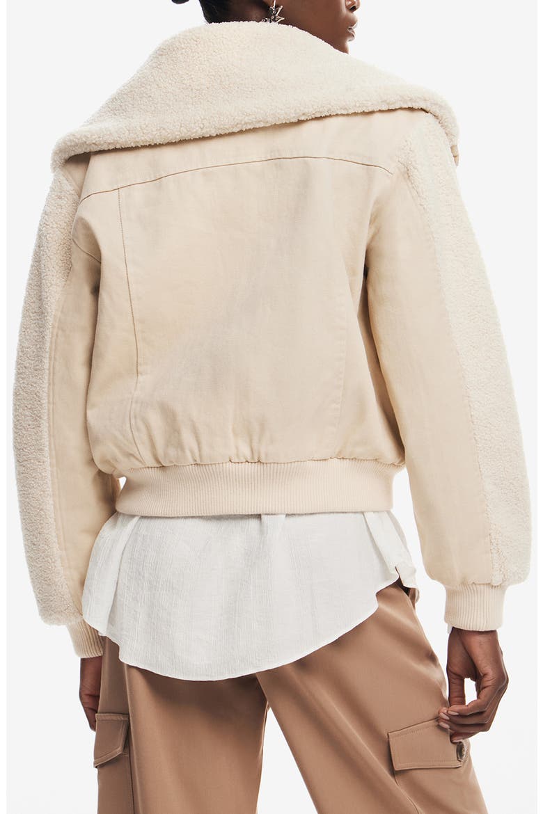 Chaq Roma Faux Shearling Crop Bomber Jacket, Alternate, color, WHITE