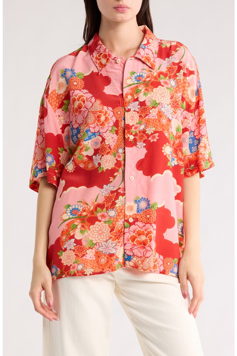 Floral Button-Up Shirt, Main, color, SCARLET FLORAL