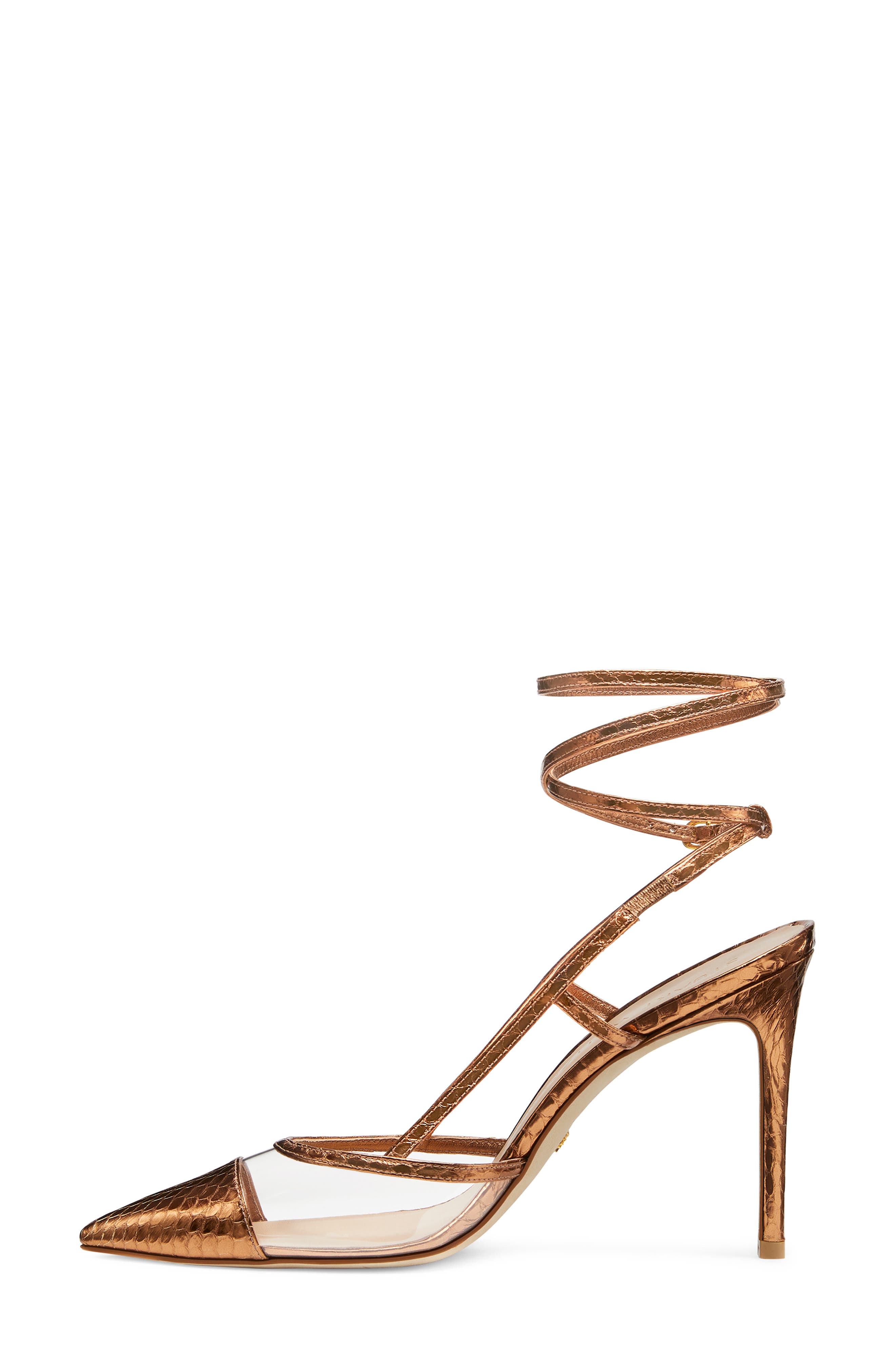 Stuart Weitzman Mondrian Pointed Toe Slingback Pump with Removable Ankle Wrap, Alternate, color, Brass/ Clear