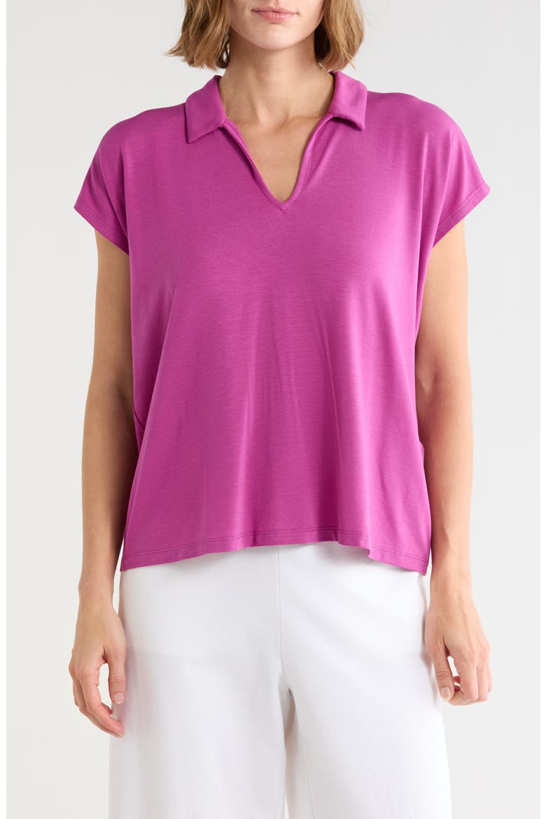 Boxy Johnny Collar Jersey Top, Main, color, GRAPE