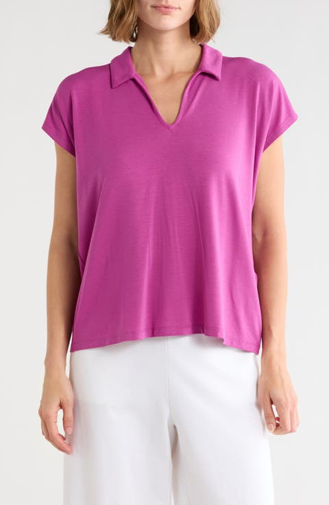 Boxy Johnny Collar Jersey Top