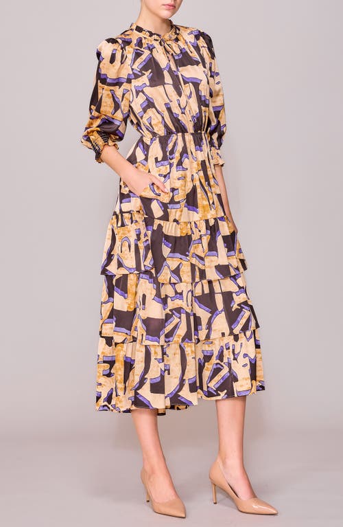 Melloday Three-quarter Sleeve Satin Midi Dress