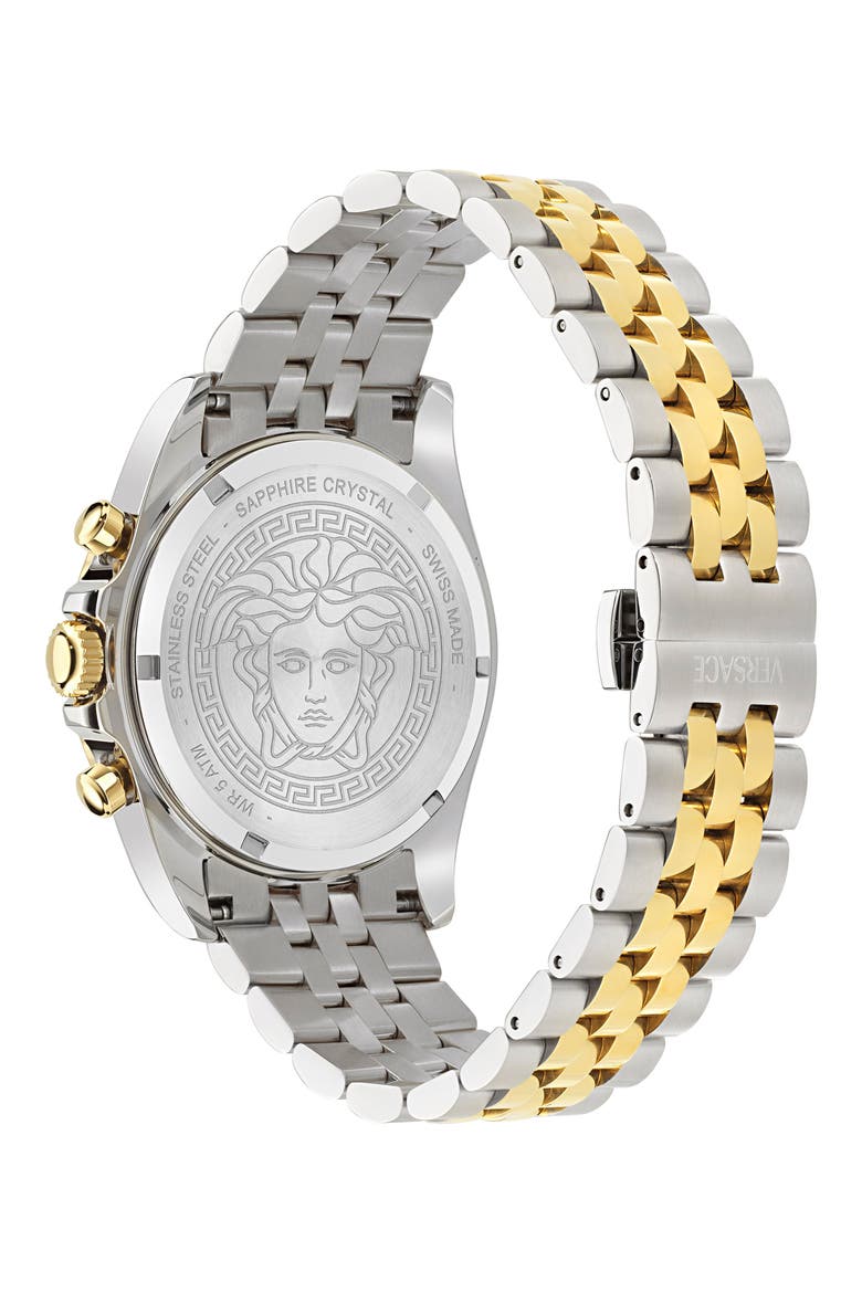 Greca Chronograph Wave Two-Tone Bracelet Watch, 43mm, Alternate, color, TWO TONE SILVER