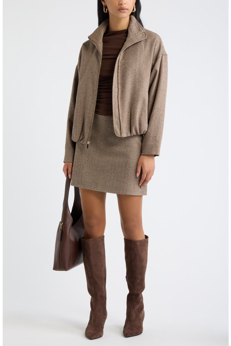 Herringbone Bomber Jacket, Alternate, color, BROWN TWEED
