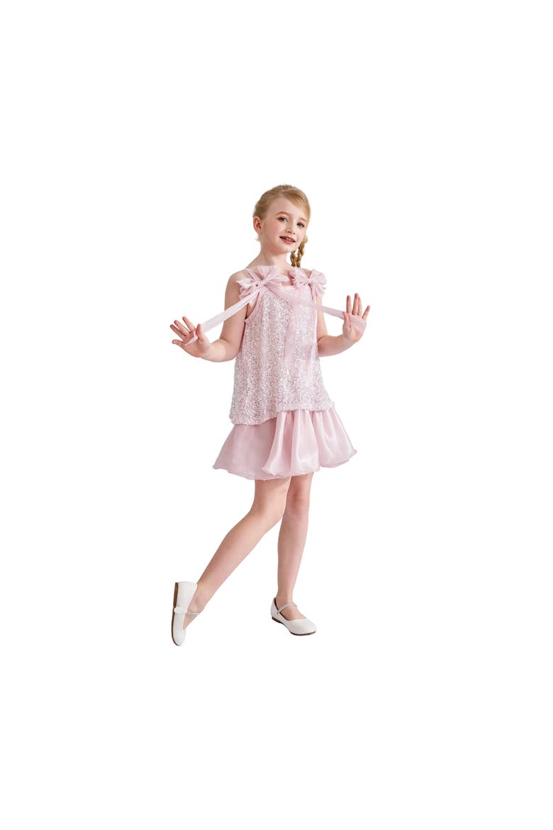 Aurielle Beaded Bow Dress, Alternate, color, Pink