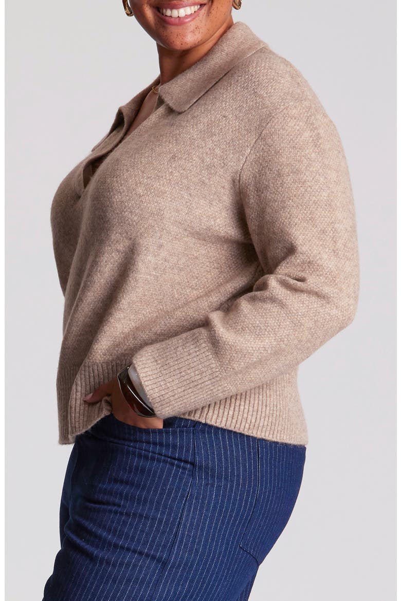 Nellie Knit Johnny Collar Top, Alternate, color, SAND MARLE