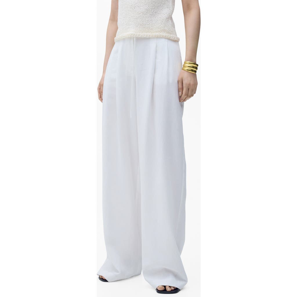 Mango Tie Belt Wide Leg Pants In White