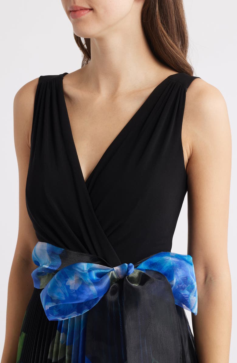 Eliza J Pleated Sleeveless Gown, Alternate, color, Black Blue