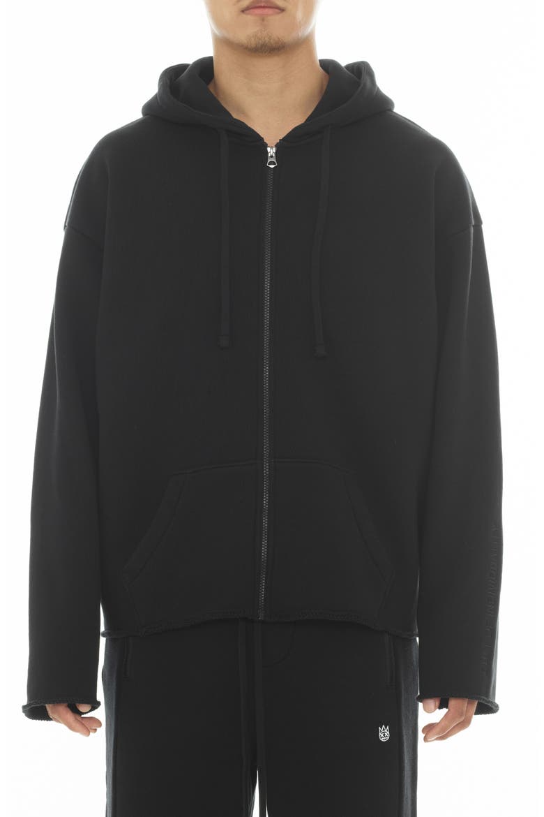 Core Raw Hem French Terry Zip Hoodie, Main, color, BLACK
