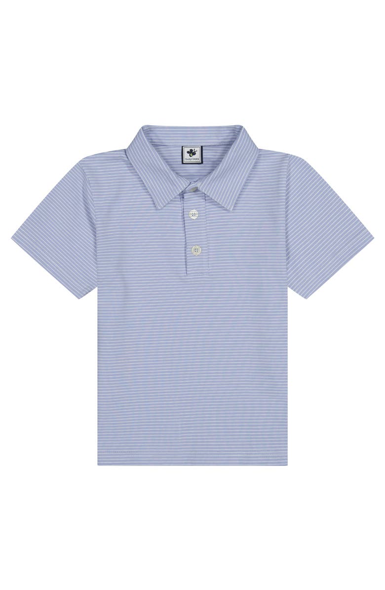 Busy Bees Boys Short Sleeve Polo Cornflower Blue Mini Stripe, Main, color, Blue Mini Stripe