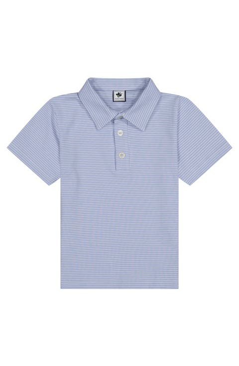 Boys Short Sleeve Polo Cornflower Blue Mini Stripe