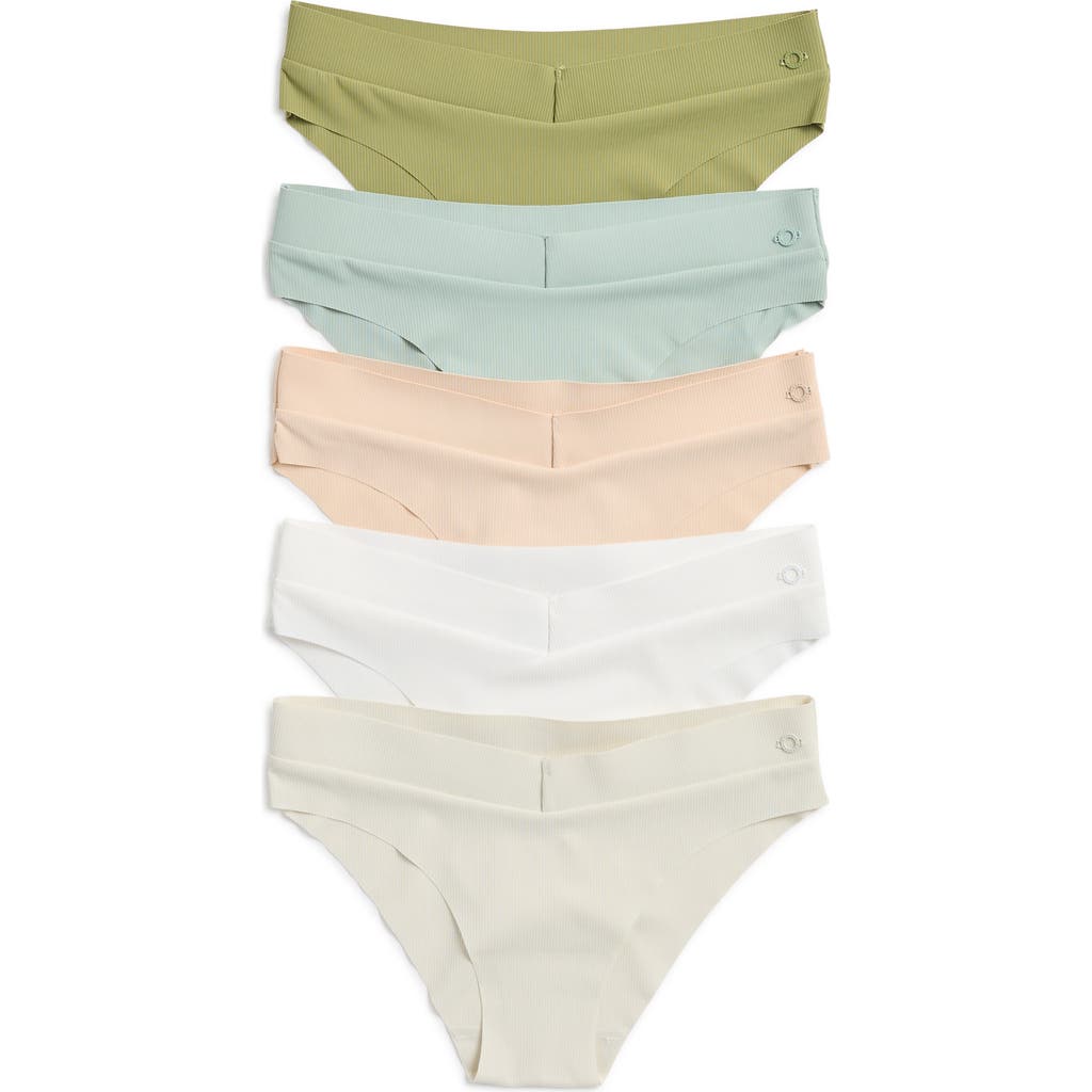 Danskin Assorted 5-pack Ribbed Microfiber Laser Bikinis In Aloe/sage/valley