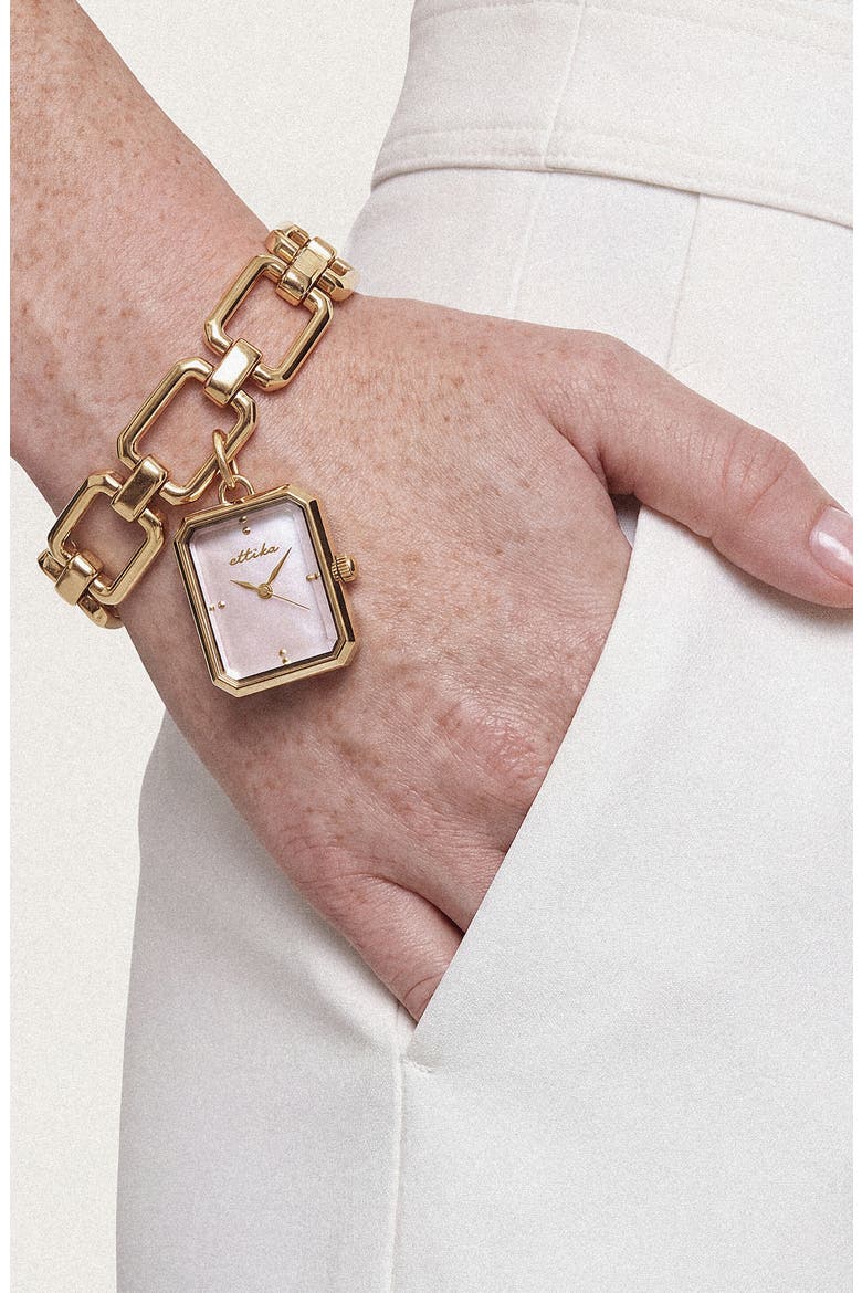 Classic Charm Bracelet Watch, Alternate, color, PINK MOP AND GOLD