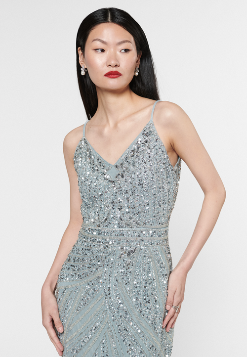 Beauut Embellished Sequin Beaded Strap Dress In Misty Grey