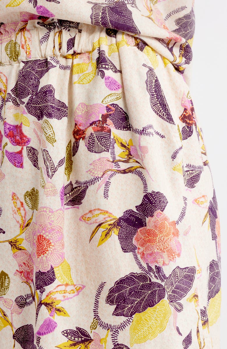 Treasure & Bond Print Linen Blend Shorts, Alternate, color, Ivory- Purple Jacobean Bloom