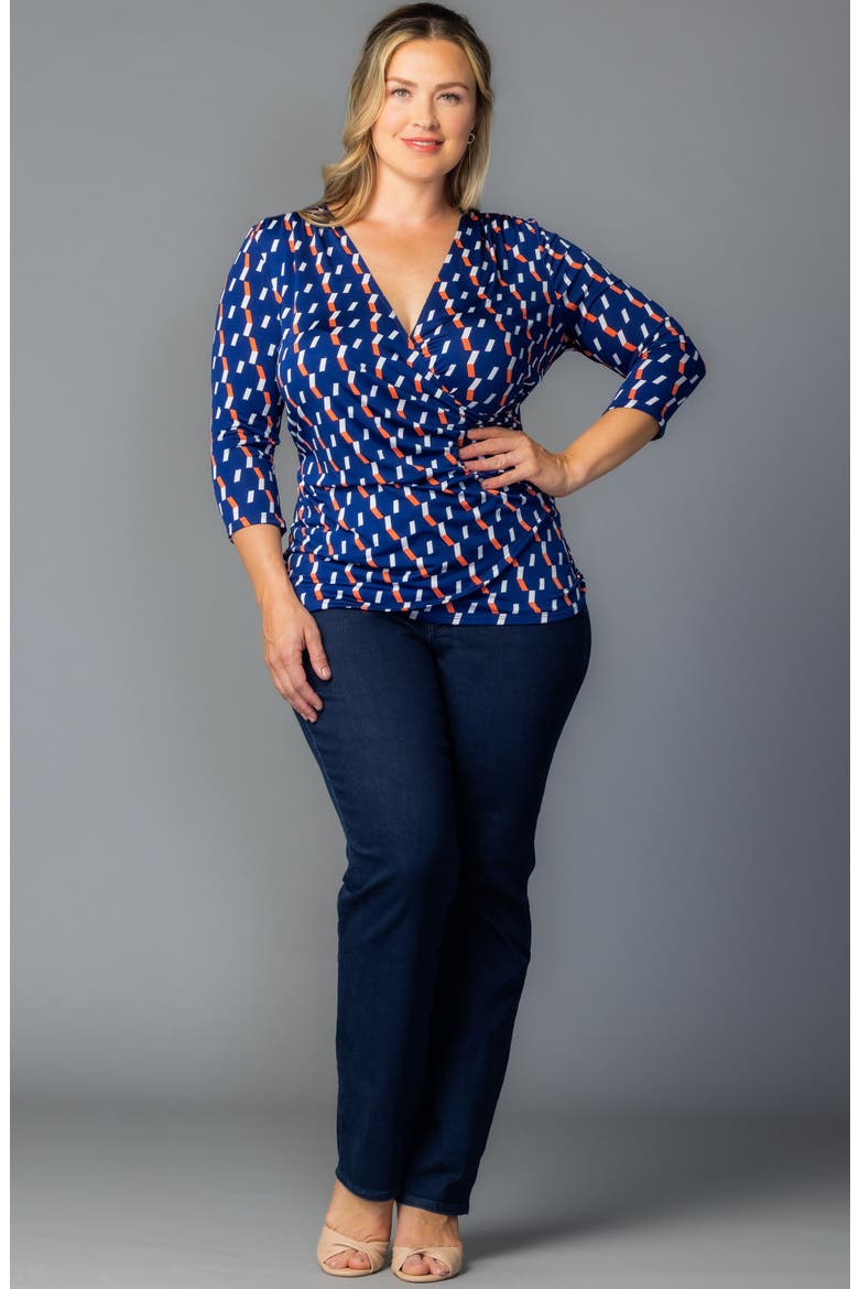 Faux Wrap Top, Alternate, color, NAVY GEO PRINT