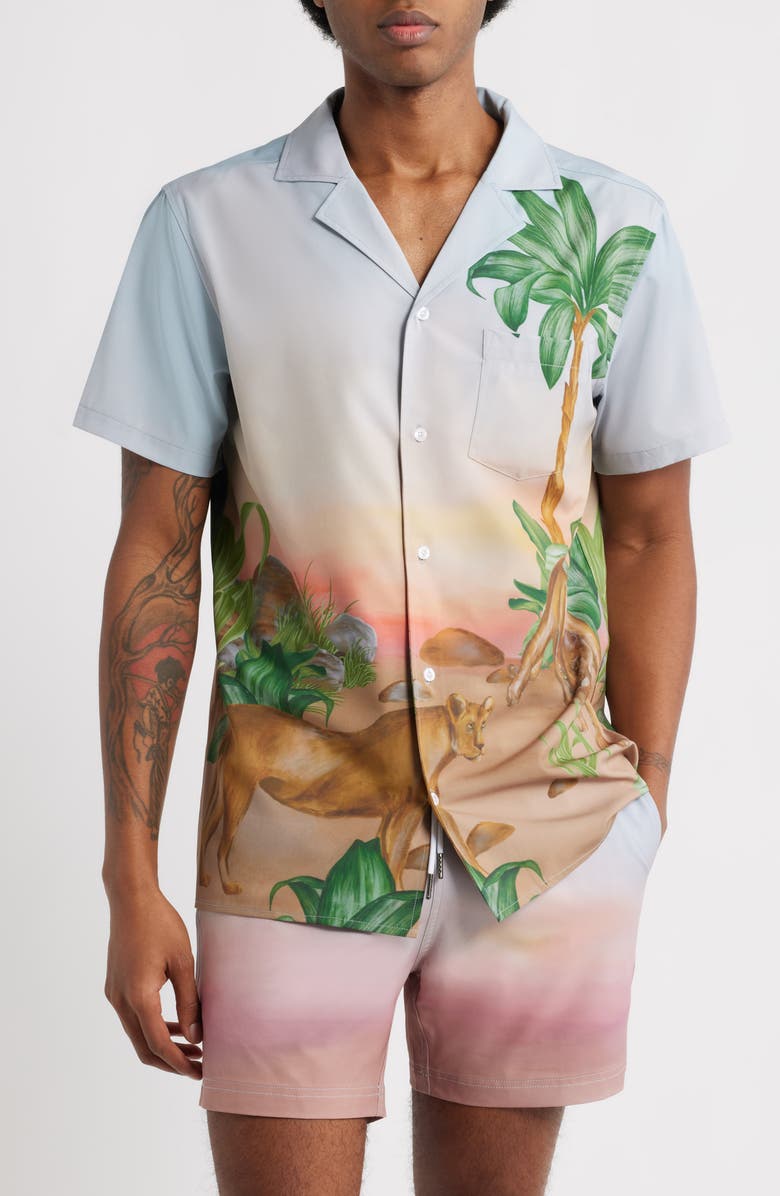 MAVRANS Florida Panther Weekend Short Sleeve Performance Button-Up Shirt, Main, color, Multi