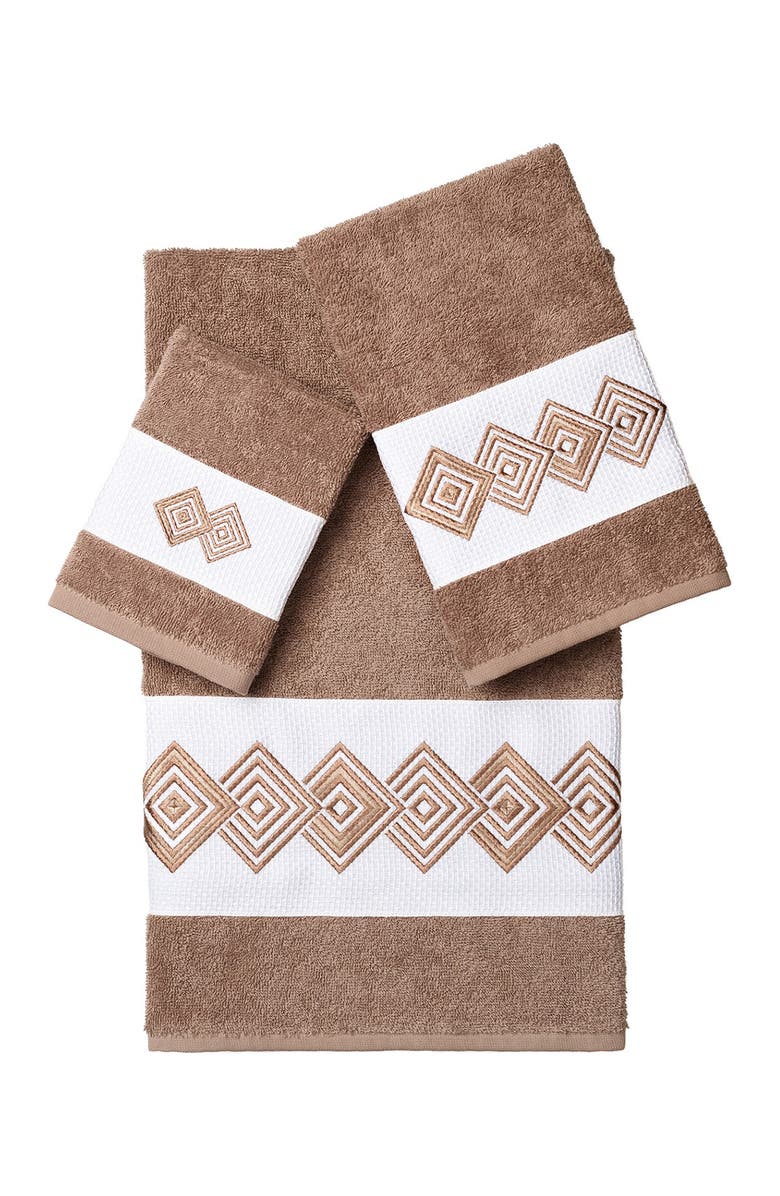 Linum Home Textiles Noah 3-Piece Embellished Towel Set - Latte, Main, color, Latte