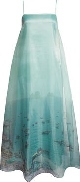 STAUD Delfina Print Organza Maxi Dress