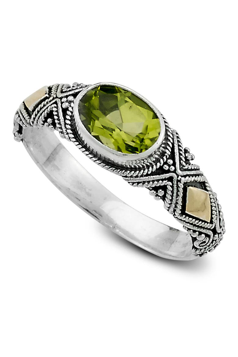18K Gold & Sterling Silver Peridot Oval Ring, Main, color, GREEN