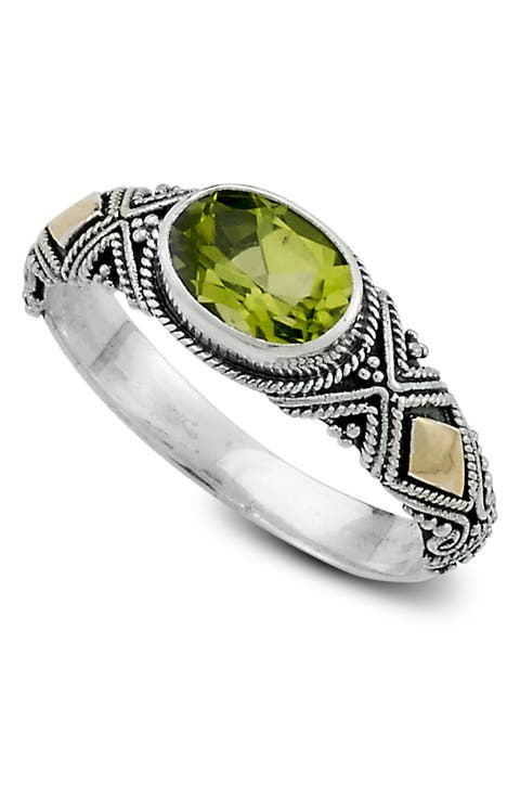 18K Gold & Sterling Silver Peridot Oval Ring