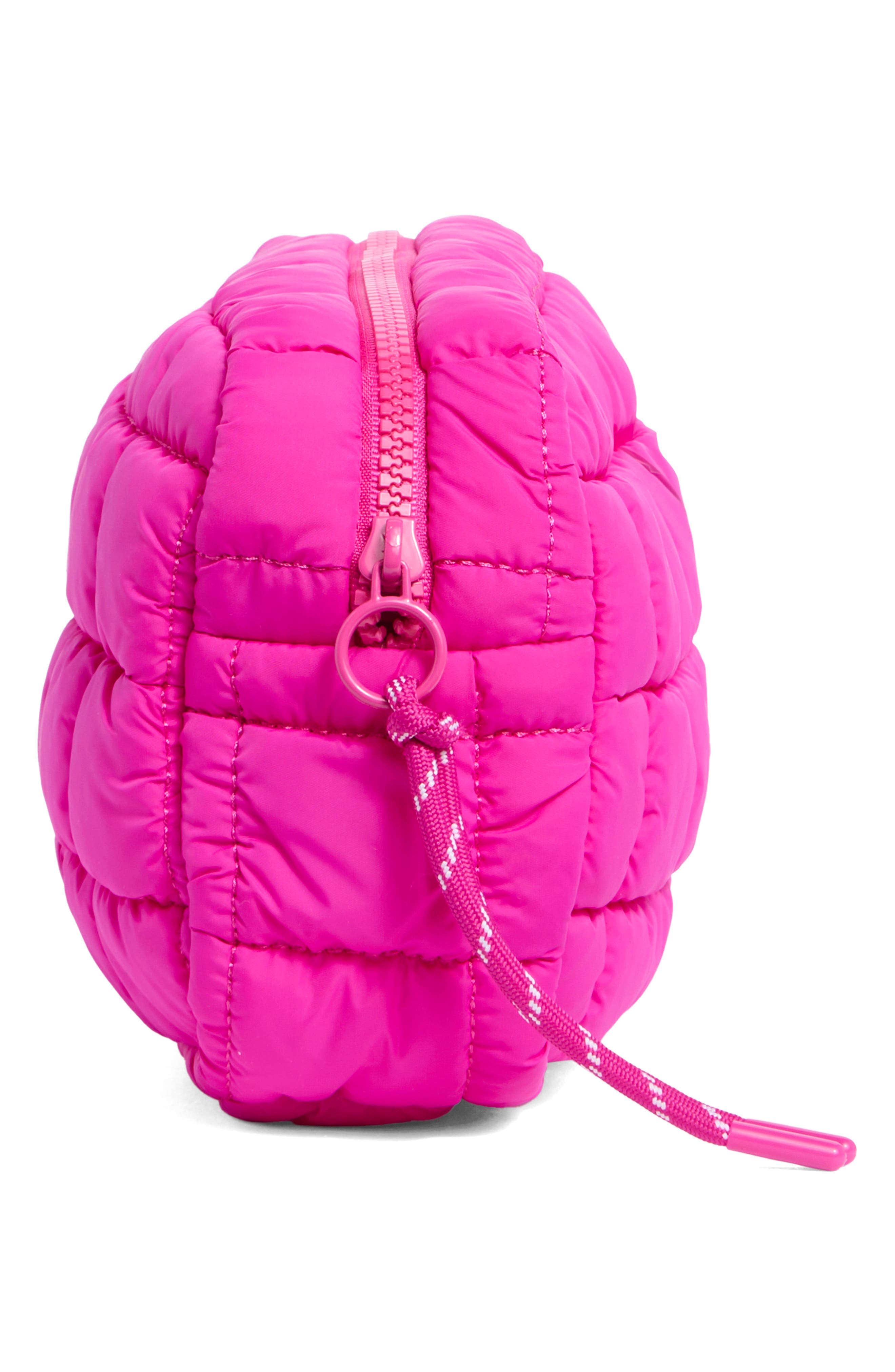 Quilted Nylon Cosmetic Pouch, Alternate, color, FUCHSIA