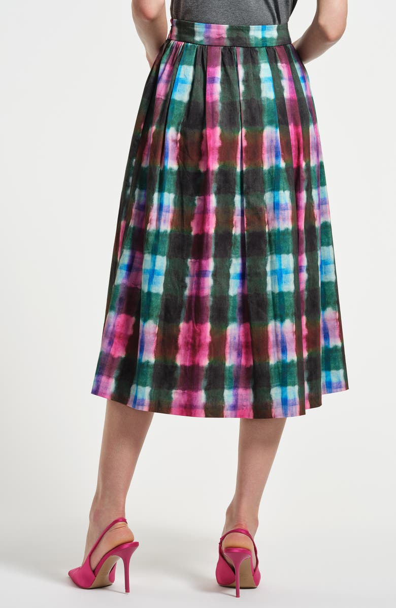 Isaac Mizrahi New York Stretch Cotton Sateen Midi Skirt, Alternate, color, Watercolor Tartan