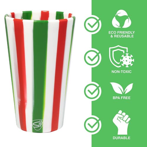 Silipint Silicone 16oz Pint Glasses 4 Pack (2) Peppermint & (2) Poinsettia